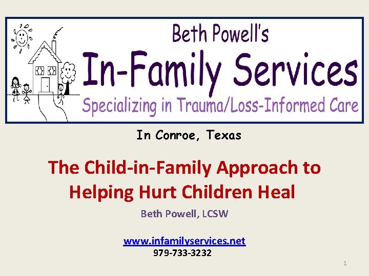 In Conroe, Texas The Child-in-Family Approach to Helping Hurt Children Heal Beth Powell, LCSW