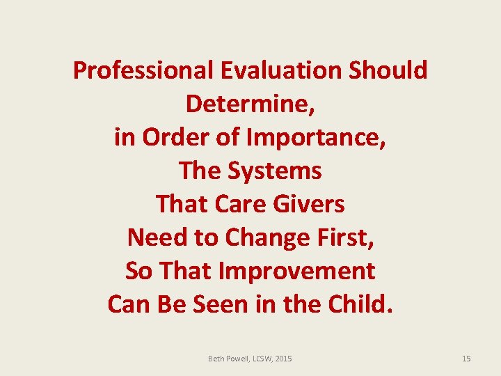 Professional Evaluation Should Determine, in Order of Importance, The Systems That Care Givers Need