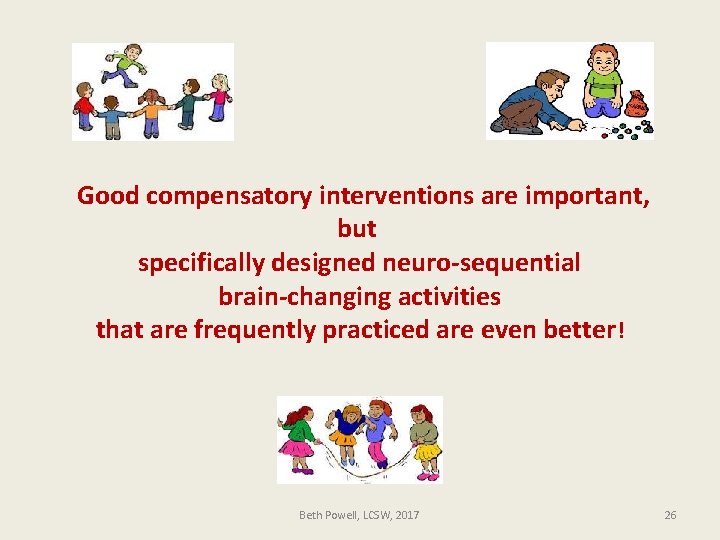Good compensatory interventions are important, but specifically designed neuro-sequential brain-changing activities that are frequently