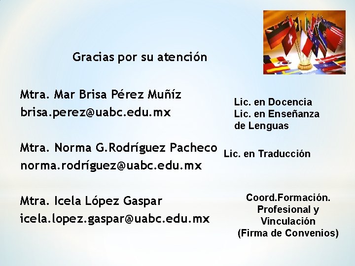 Gracias por su atención Mtra. Mar Brisa Pérez Muñíz brisa. perez@uabc. edu. mx Mtra.