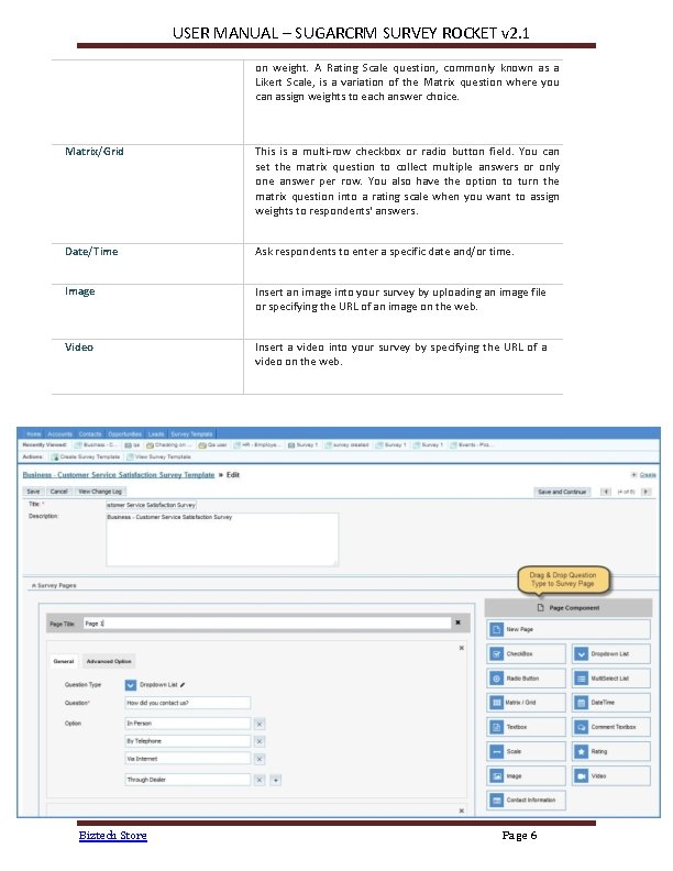 USER MANUAL – SUGARCRM SURVEY ROCKET v 2. 1 on weight. A Rating Scale