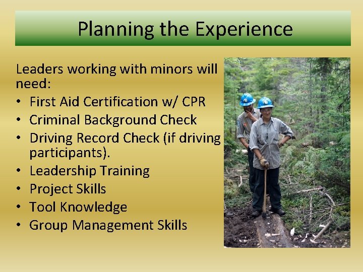 Trail Service Learning Report Engaging Youth with Trail Building Maintenance Engagement on