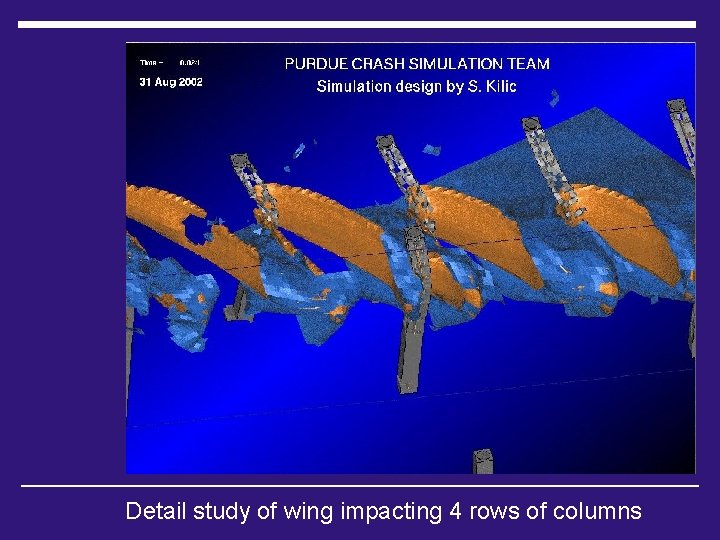 Detail study of wing impacting 4 rows of columns 