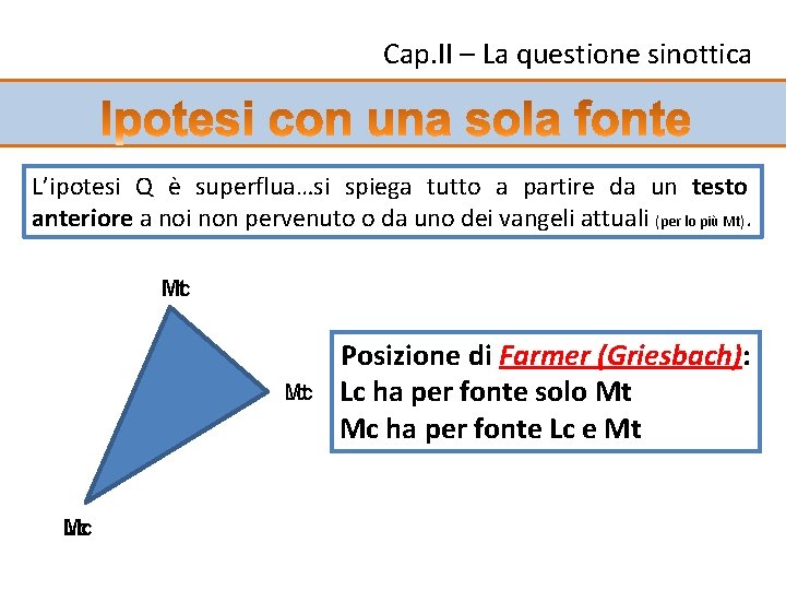 Cap. II – La questione sinottica L’ipotesi Q è superflua…si spiega tutto a partire