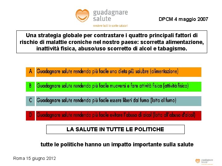 DPCM 4 maggio 2007 Una strategia globale per contrastare i quattro principali fattori di