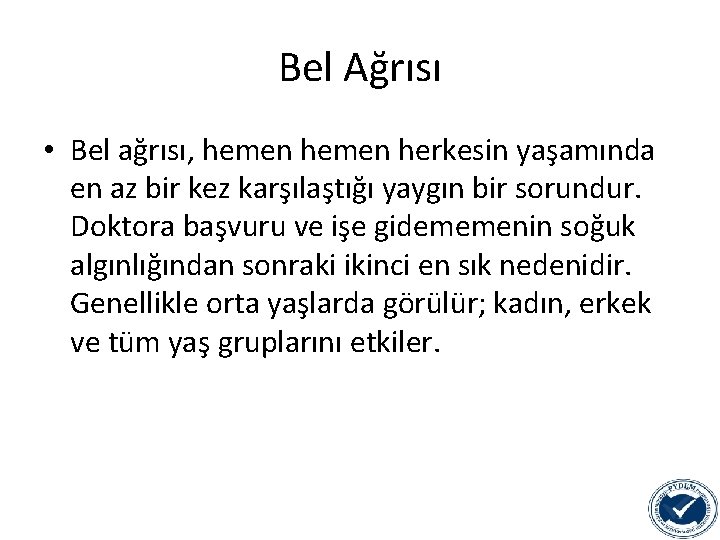 Bel Ağrısı • Bel ağrısı, hemen herkesin yaşamında en az bir kez karşılaştığı yaygın