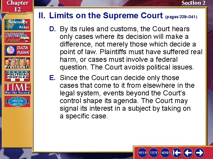 II. Limits on the Supreme Court (pages 339– 341) D. By its rules and
