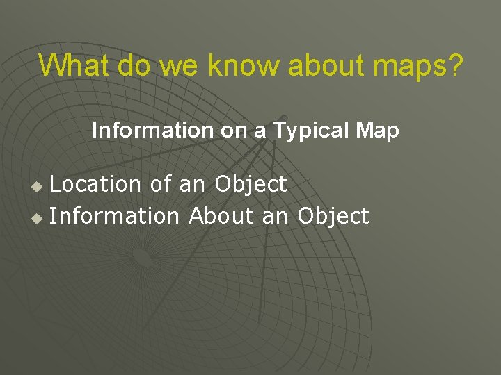 What do we know about maps? Information on a Typical Map Location of an