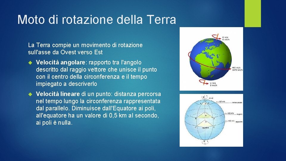 Moto di rotazione della Terra La Terra compie un movimento di rotazione sull'asse da