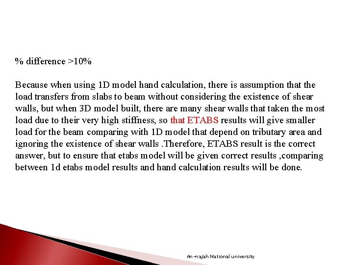 % difference >10% Because when using 1 D model hand calculation, there is assumption