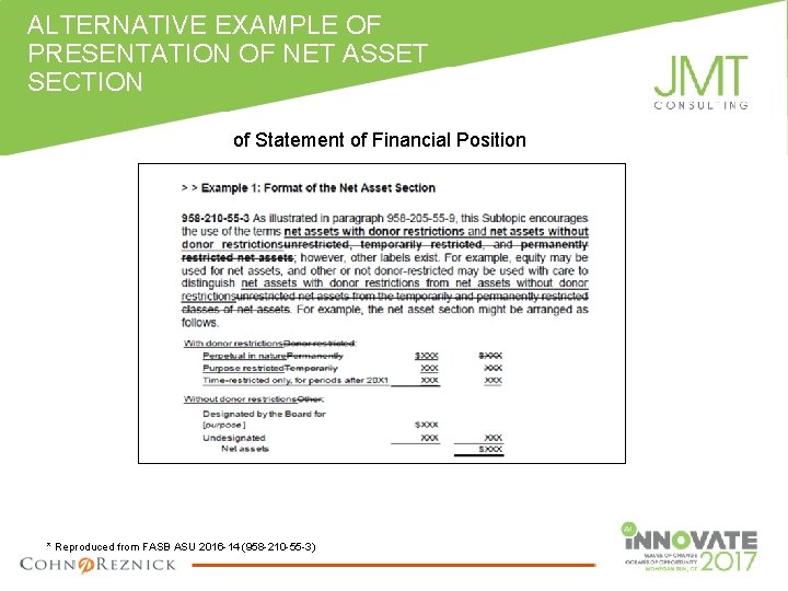 ALTERNATIVE EXAMPLE OF PRESENTATION OF NET ASSET SECTION of Statement of Financial Position *