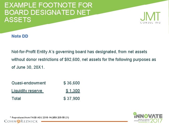 EXAMPLE FOOTNOTE FOR BOARD DESIGNATED NET ASSETS Note DD Not-for-Profit Entity A’s governing board