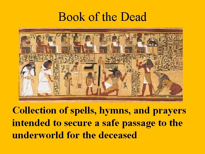 Book of the Dead Collection of spells, hymns, and prayers intended to secure a