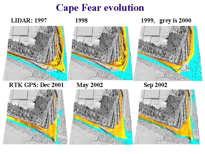 Cape Fear evolution LIDAR: 1997 1998 RTK GPS: Dec 2001 May 2002 1999, grey