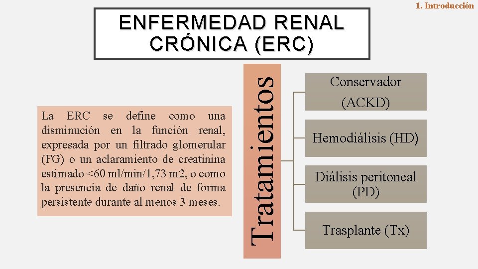 1. Introducción La ERC se define como una disminución en la función renal, expresada