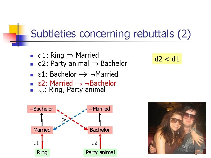 Subtleties concerning rebuttals (2) n n n d 1: Ring Married d 2: Party