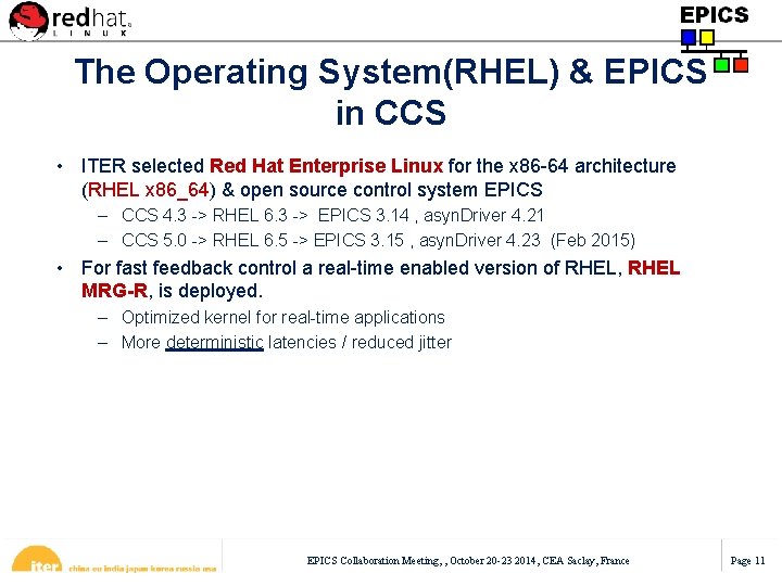 The Operating System(RHEL) & EPICS in CCS • ITER selected Red Hat Enterprise Linux