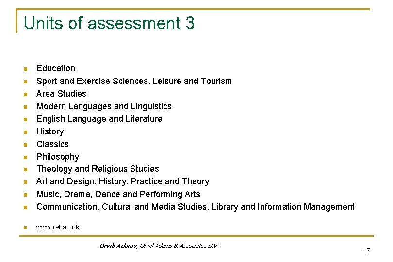 Units of assessment 3 n Education Sport and Exercise Sciences, Leisure and Tourism Area