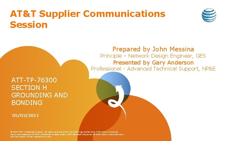 AT&T Supplier Communications Session Prepared by John Messina Principle – Network Design Engineer, GES