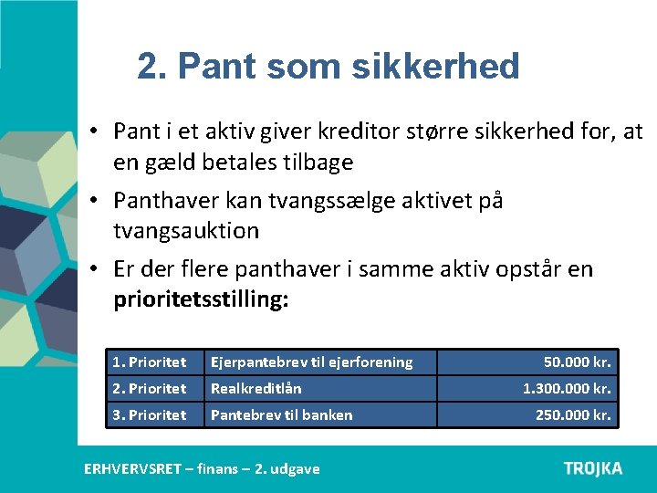 2. Pant som sikkerhed • Pant i et aktiv giver kreditor større sikkerhed for, 2. Pant som sikkerhed • Pant i et aktiv giver kreditor større sikkerhed for,