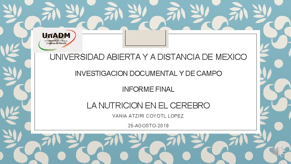 UNIVERSIDAD ABIERTA Y A DISTANCIA DE MEXICO INVESTIGACION DOCUMENTAL Y DE CAMPO INFORME FINAL