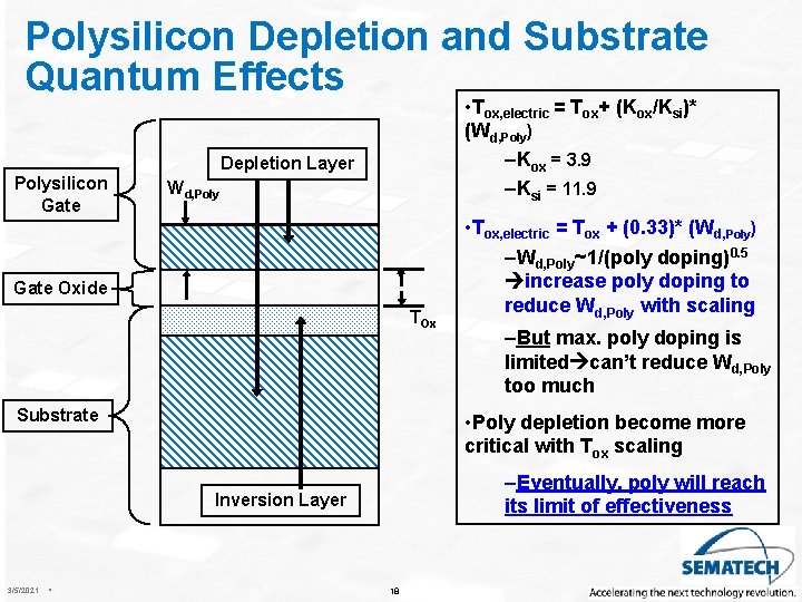 Polysilicon Depletion and Substrate Quantum Effects • Tox, electric = Tox+ (Kox/Ksi)* (Wd, Poly)