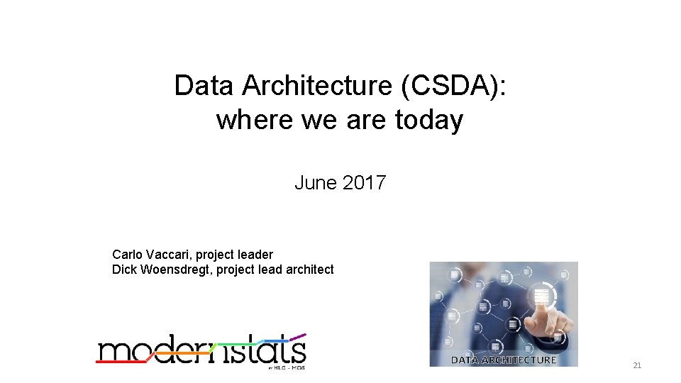 Data Architecture (CSDA): where we are today June 2017 Carlo Vaccari, project leader Dick