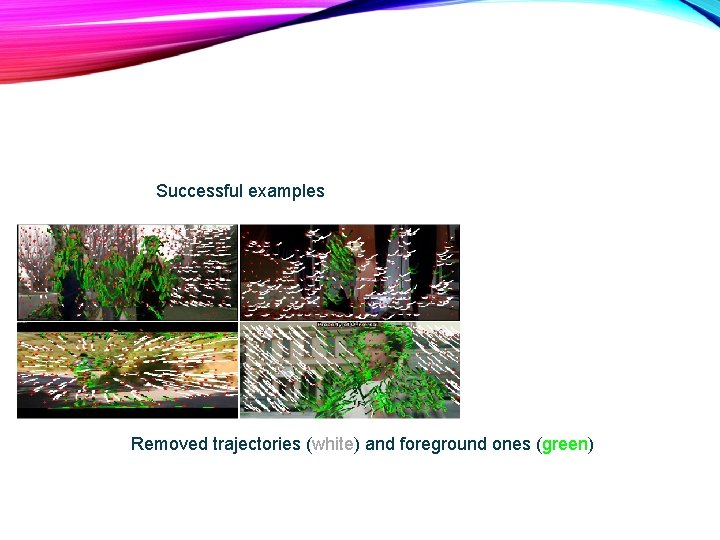 Successful examples Failure cases Removed trajectories (white) and foreground ones (green) 