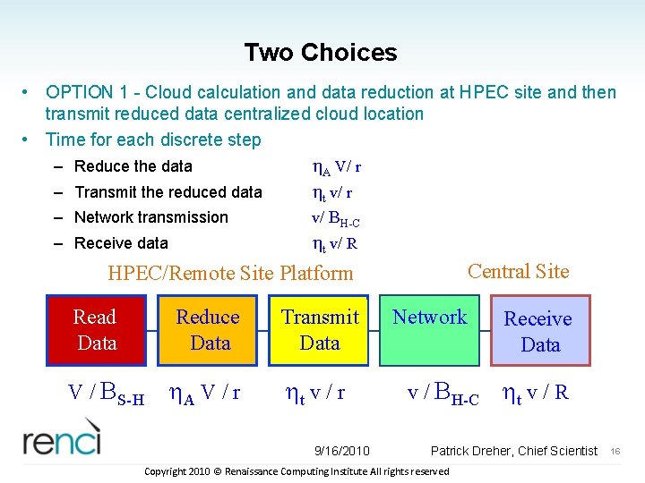Two Choices • OPTION 1 - Cloud calculation and data reduction at HPEC site