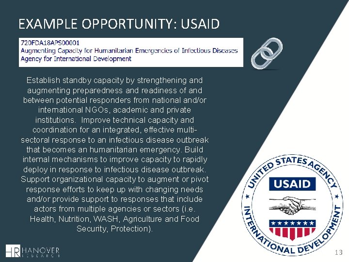 EXAMPLE OPPORTUNITY: USAID Establish standby capacity by strengthening and augmenting preparedness and readiness of