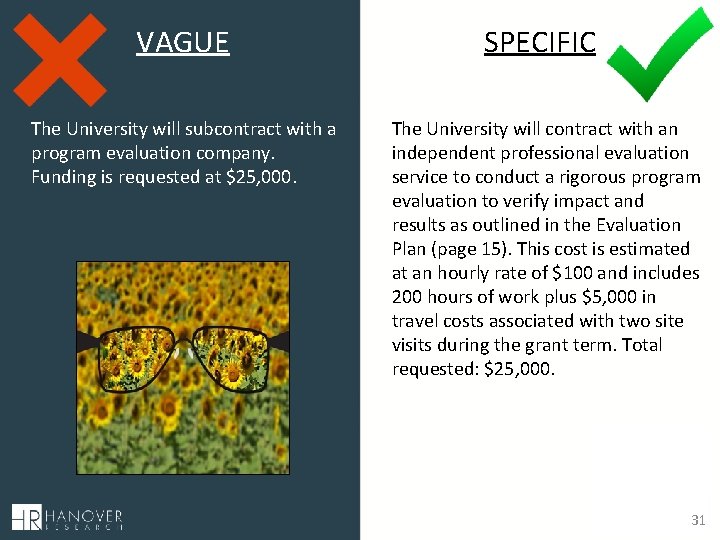 VAGUE The University will subcontract with a program evaluation company. Funding is requested at