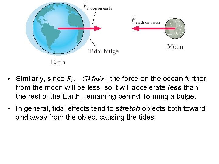  • Similarly, since FG = GMm/r 2, the force on the ocean further