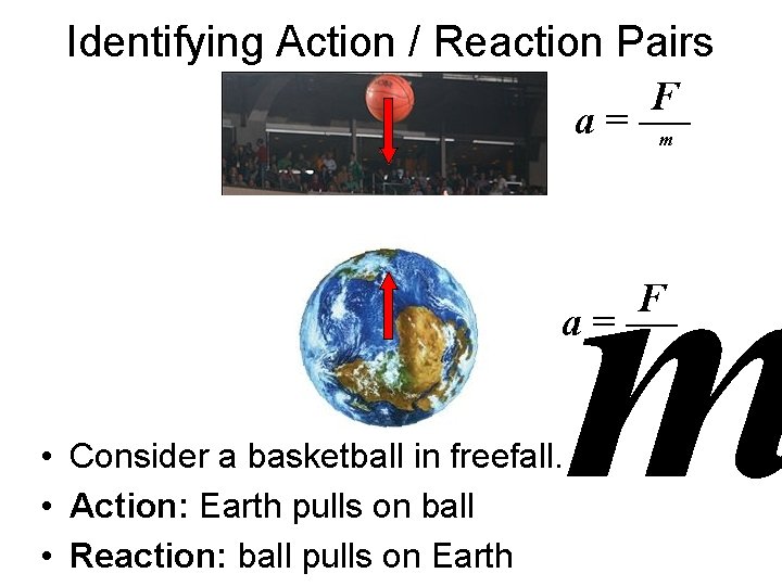 Identifying Action / Reaction Pairs a= m m a= • Consider a basketball in