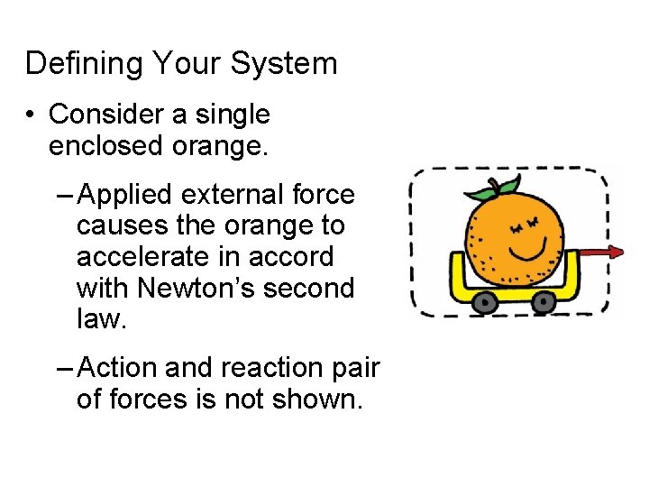 Defining Your System • Consider a single enclosed orange. – Applied external force causes