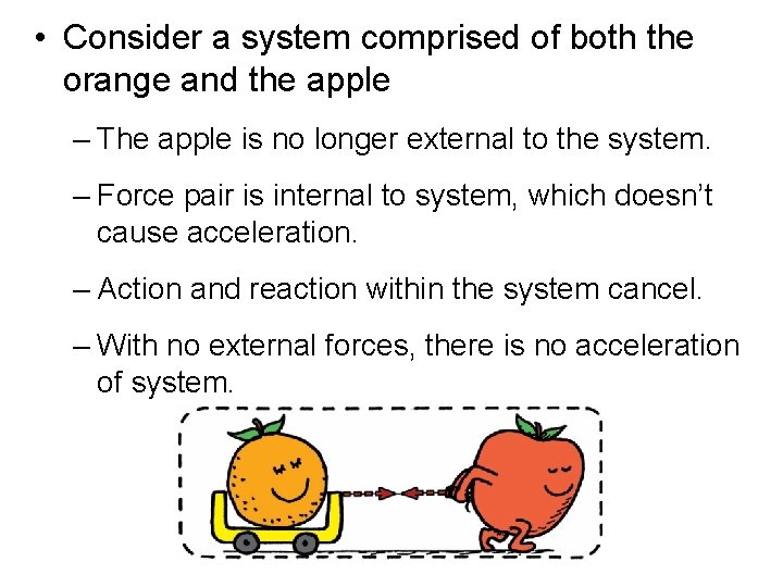  • Consider a system comprised of both the orange and the apple –