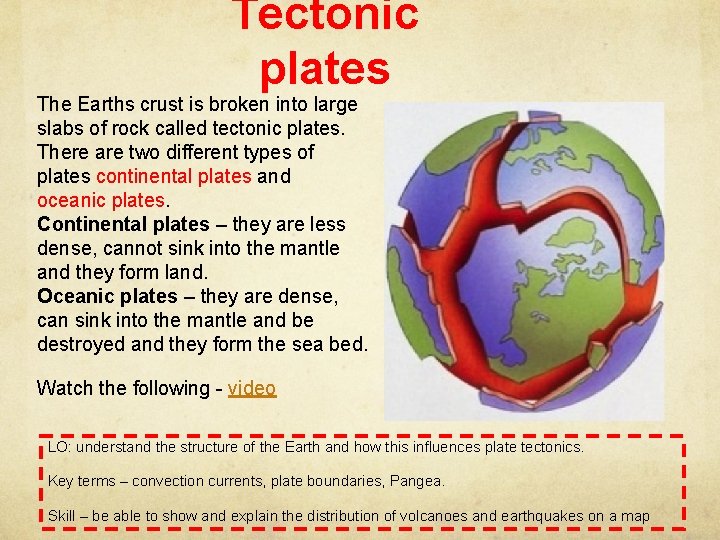 Tectonic plates The Earths crust is broken into large slabs of rock called tectonic