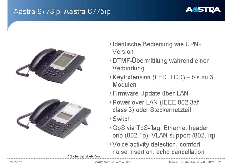 Aastra 6773 ip, Aastra 6775 ip * 2 wire digital interface 05. 03. 2021