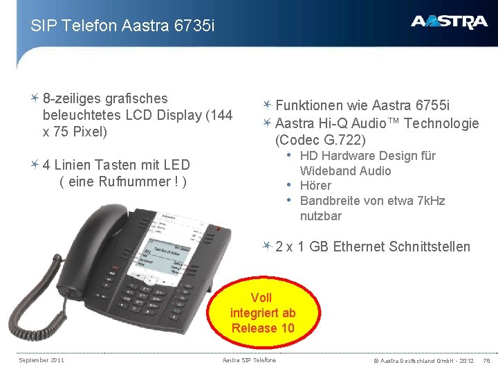 SIP Telefon Aastra 6735 i 8 -zeiliges grafisches beleuchtetes LCD Display (144 x 75