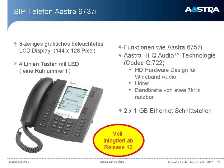 SIP Telefon Aastra 6737 i 8 -zeiliges grafisches beleuchtetes LCD Display (144 x 128