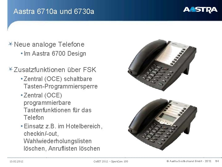 Aastra 6710 a und 6730 a Neue analoge Telefone • Im Aastra 6700 Design