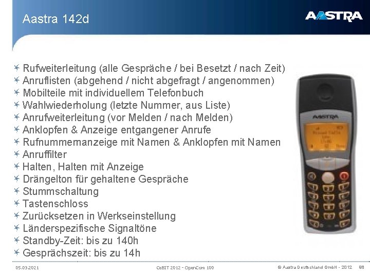 Aastra 142 d Rufweiterleitung (alle Gespräche / bei Besetzt / nach Zeit) Anruflisten (abgehend