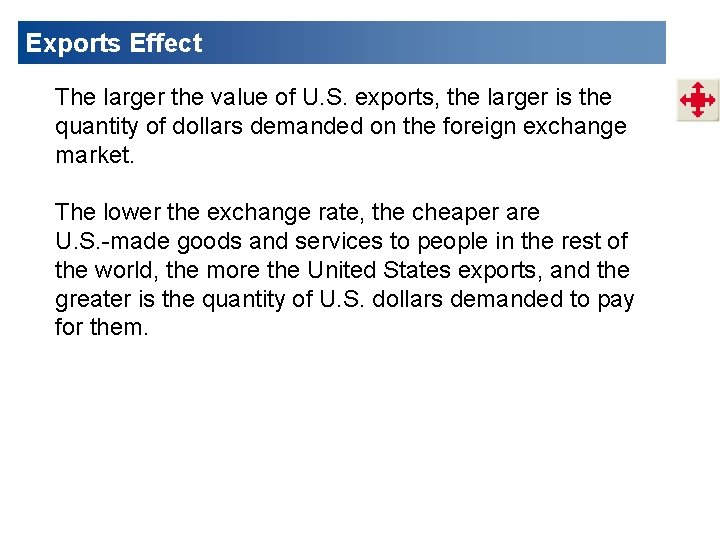Exports Effect The larger the value of U. S. exports, the larger is the