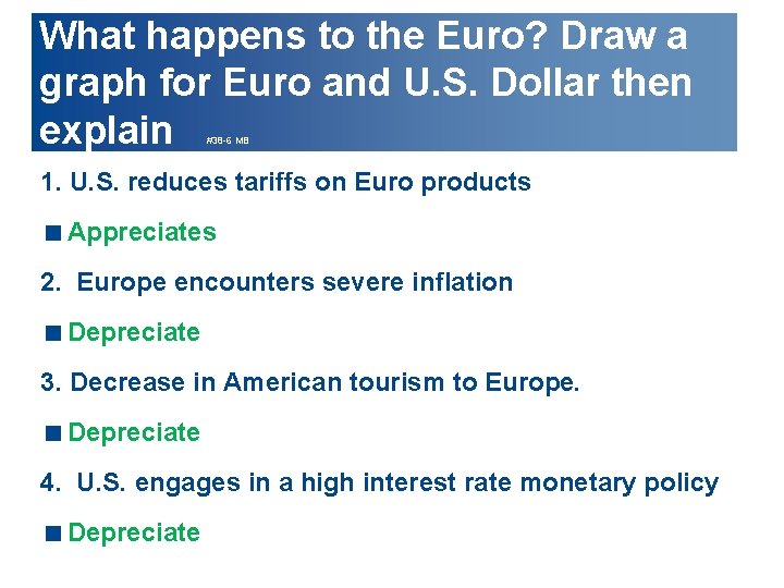 What happens to the Euro? Draw a graph for Euro and U. S. Dollar