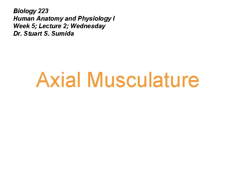 Biology 223 Human Anatomy and Physiology I Week 5; Lecture 2; Wednesday Dr. Stuart