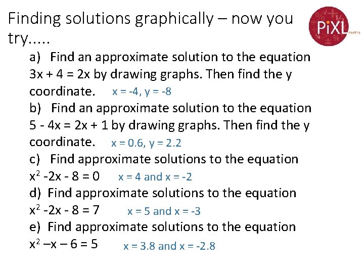 Finding solutions graphically – now you try. . . a) Find an approximate solution