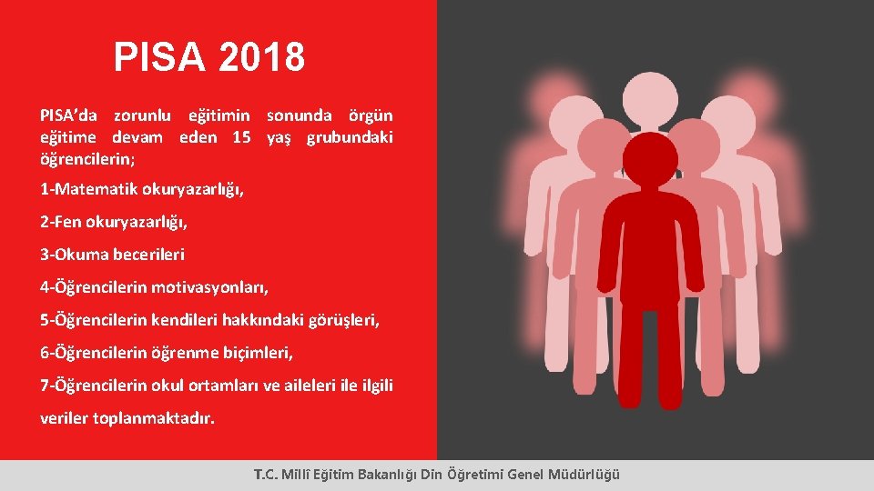 PISA 2018 PISA’da zorunlu eğitimin sonunda örgün eğitime devam eden 15 yaş grubundaki öğrencilerin;