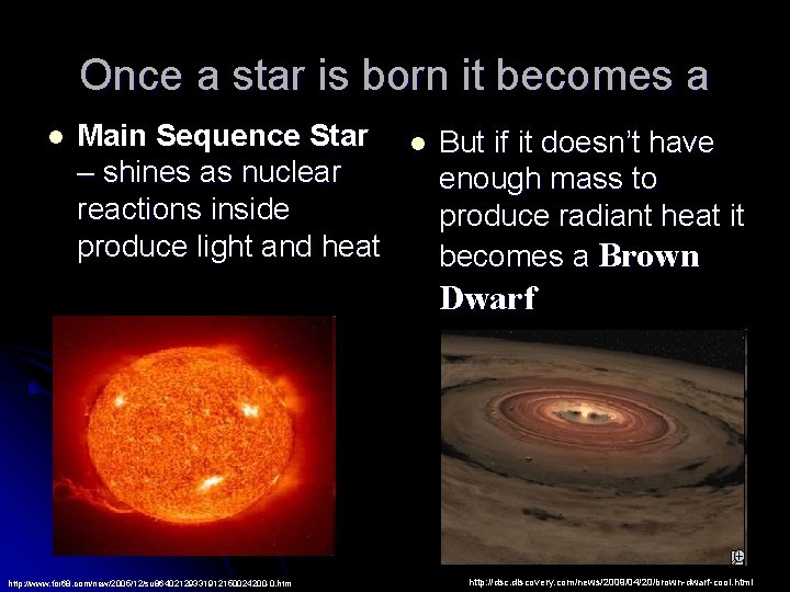 Once a star is born it becomes a l Main Sequence Star – shines