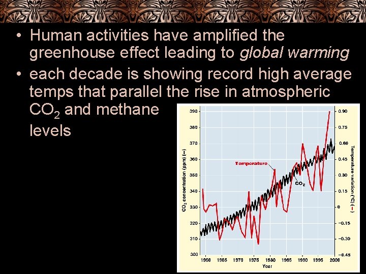  • Human activities have amplified the greenhouse effect leading to global warming •