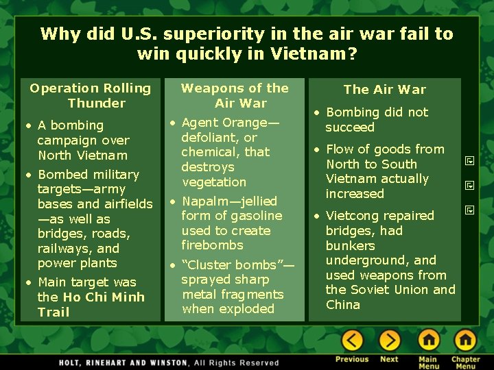 Why did U. S. superiority in the air war fail to win quickly in