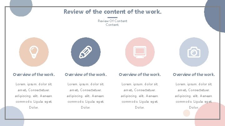 Review of the content of the work. Review Of Content. Overview of the work.